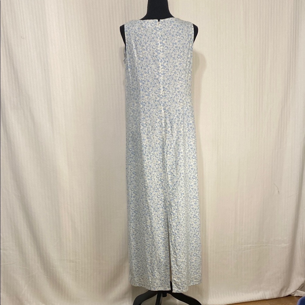 Liz Claiborne Dress Maxi V-Neck Sleeveless Linen Ditzy Floral Blue Yellow 10 - Picture 6 of 10